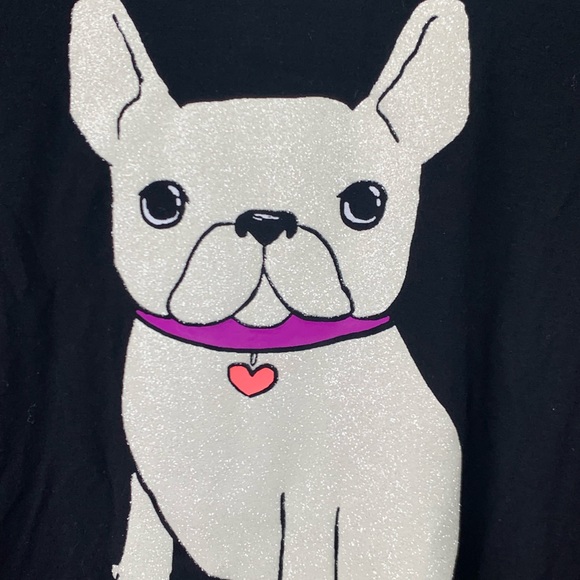 JUSTICE black long sleeve shirt with glitter white French bulldog Boston Terrier - Picture 7 of 9